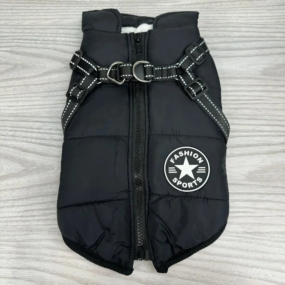 Dog Rain Coat Winter Jacket  Sz L Black Full Zip Warm Fleece Interior Waterproof
